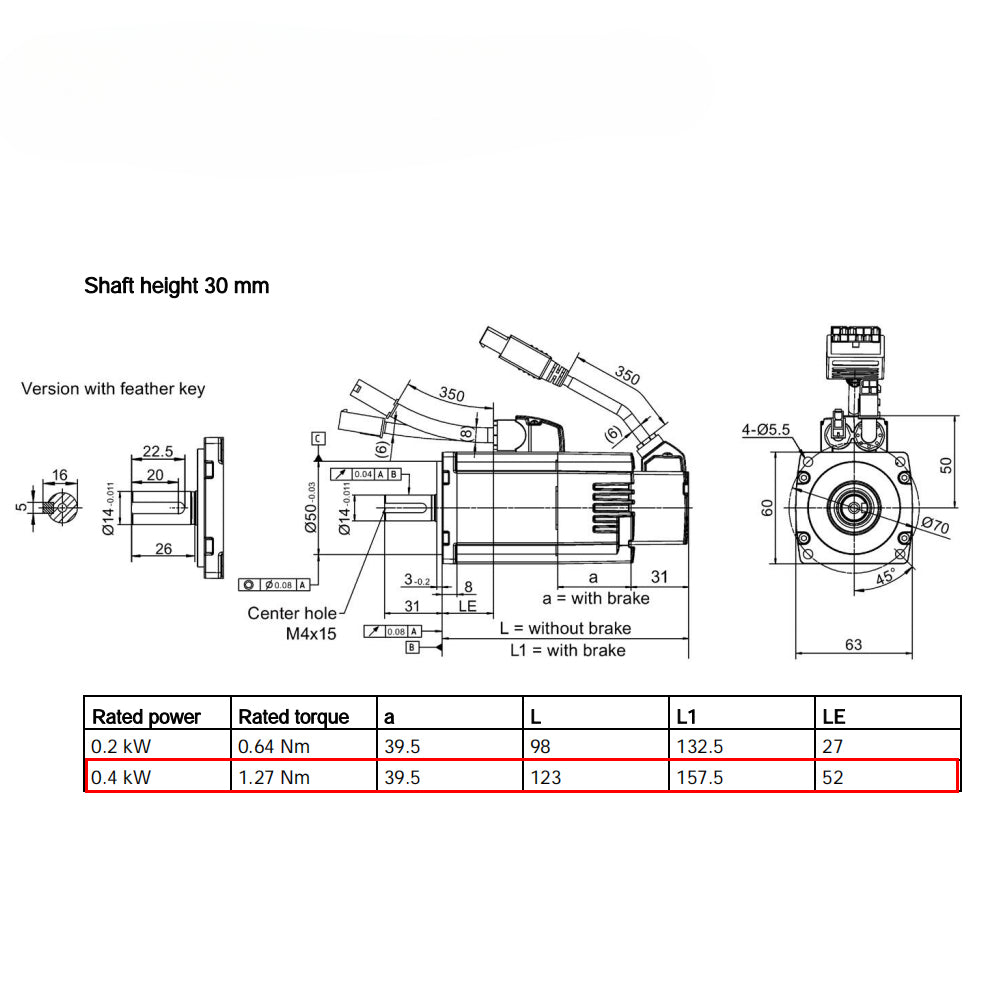 Siemens V90 Low Inertia Motor 1FL6034-2AF21-1LA1+6SL3210-5FB10-4UF1 400W 1.27NM 3000RPM with 3m cable