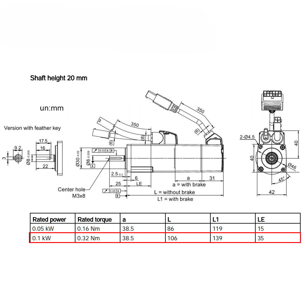 Puraysit  V90 Low Inertia Motor 100W 1FL6024-2AF21-1LA1 6SL3210-5FB10-1UF2 0.32NM 3000RPM with 3m cable