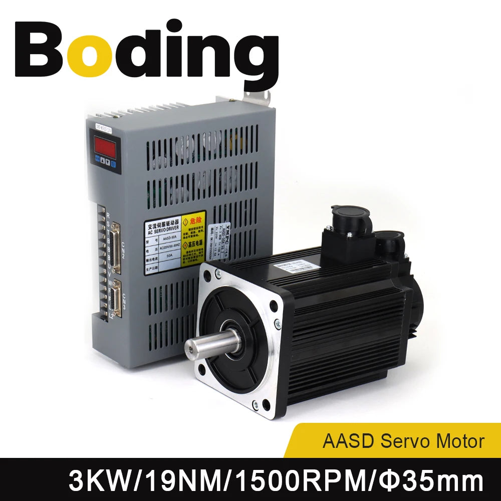 boding-servo-motor-kits-180st-m19015-aasd-40a-3kw-220v-380v-19nm-1500rpm-dia-35mm-with-3m-cable