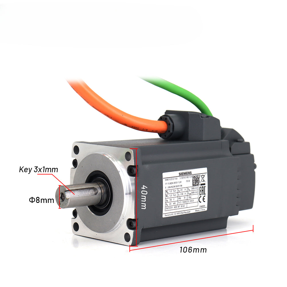 Siemens Servo Motor kits 100W 6SL3210-5FB10-1UA2 1FL6024-2AF21-1AA1 0.32NM 1.2A 3000RPM Dia.8mm with 3m cable